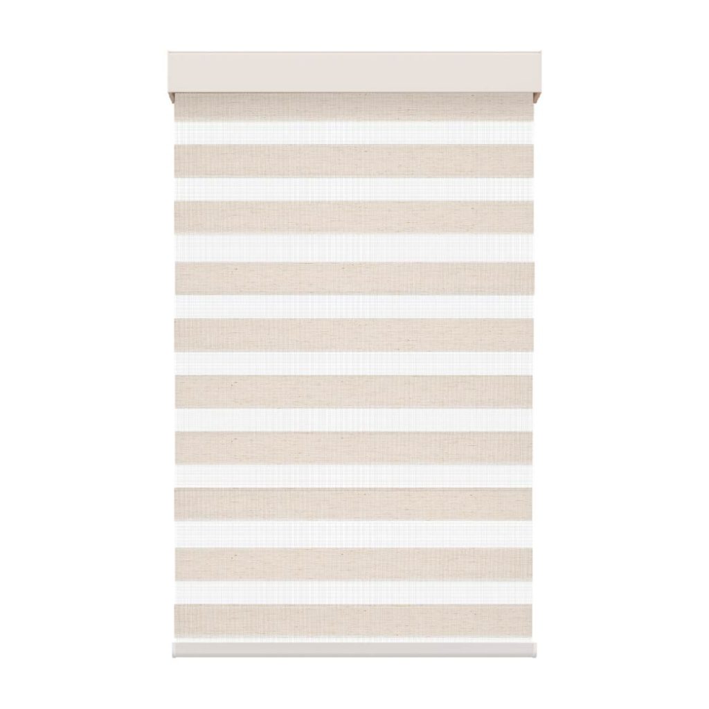 Toile alternée beige effet lin avec cantonière carrée sans cordon