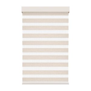Toile alternée beige effet lin avec cantonière carrée sans cordon