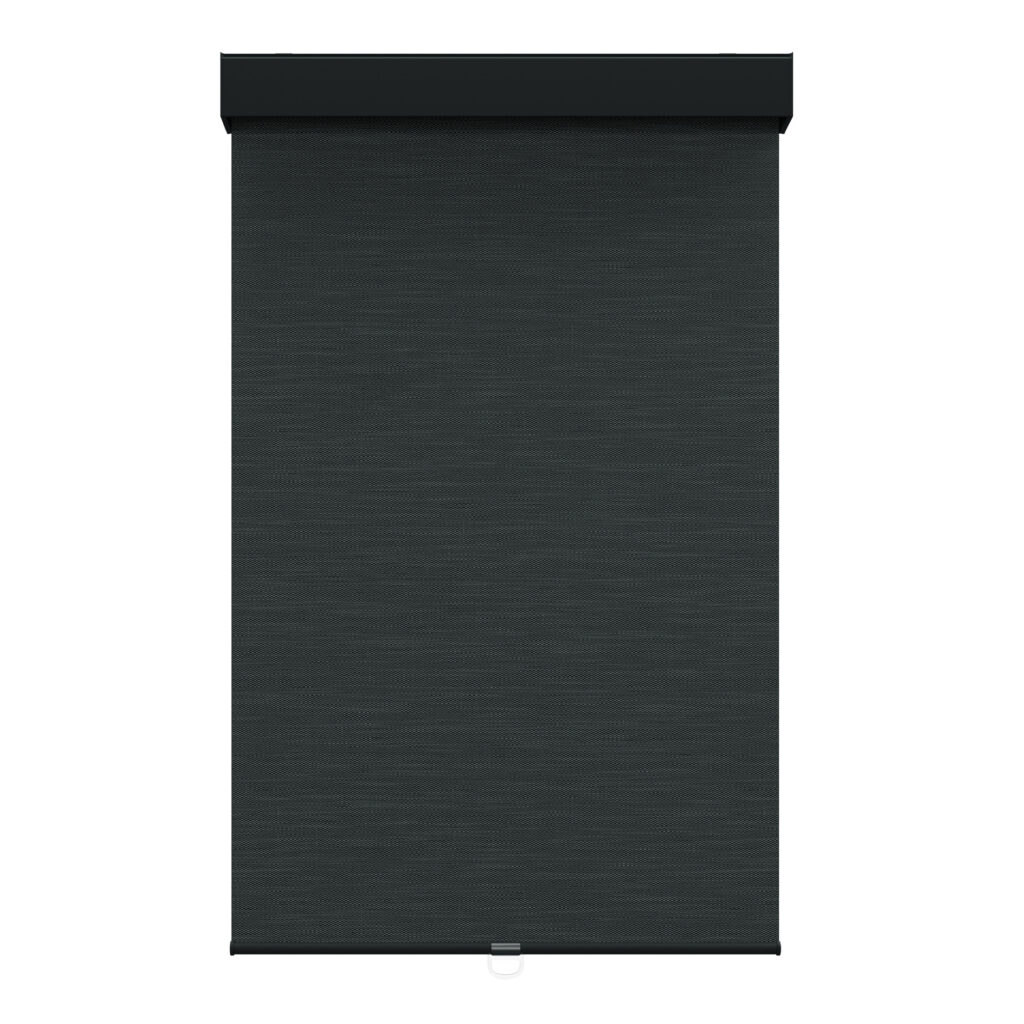 Toile translucide noire effet lin avec cantonière carrée sans cordon