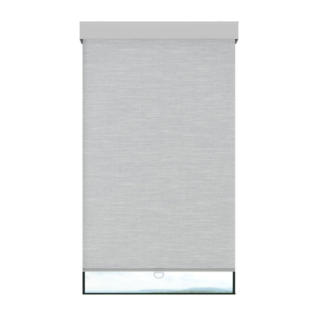 Toile opaque grise effet lin avec cantonnière carrée sans cordon
