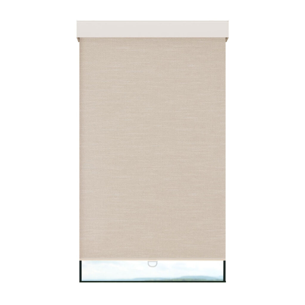 Toile opaque beige effet lin avec cantonnière carrée sans cordon