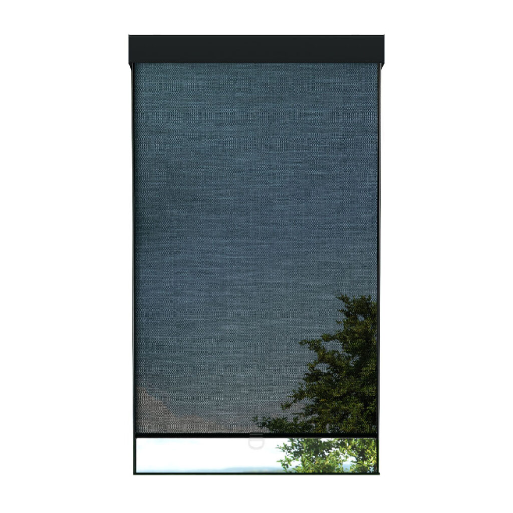 Toile translucide noire effet lin avec cantonnière carrée sans cordon