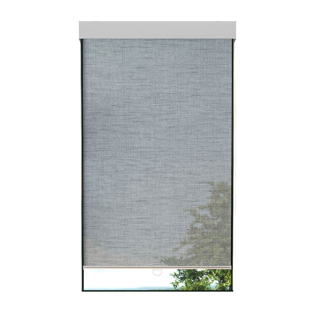 Toile translucide grise effet lin avec cantonnière carrée sans cordon