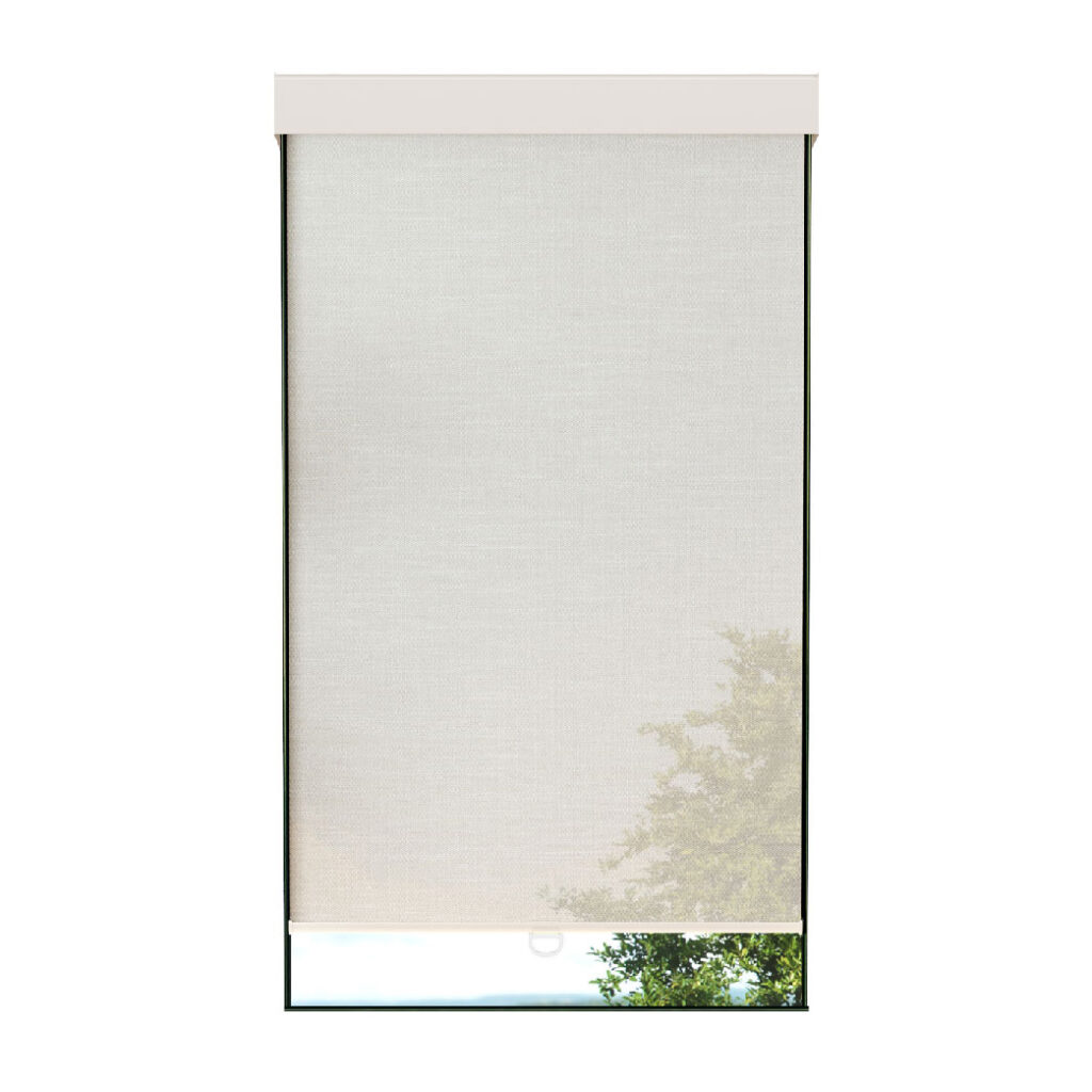 Toile translucide beige effet lin avec cantonnière carrée sans cordon