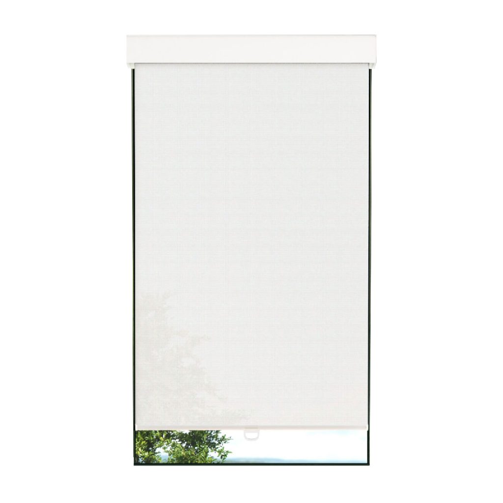 Toile solaire 3% blanche avec cantonnière carrée sans cordon