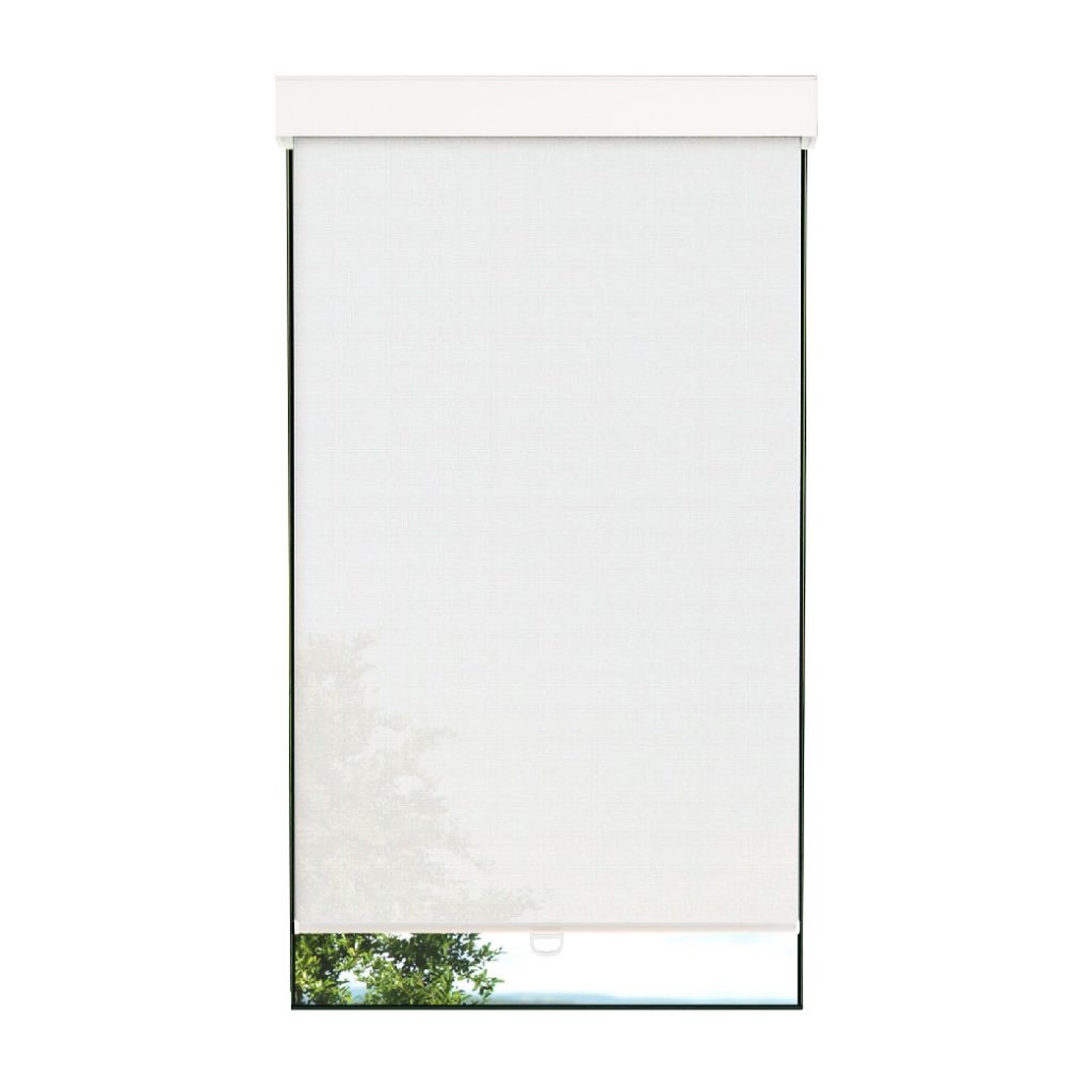Toile solaire 5% blanche avec cantonnière carrée sans cordon